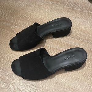 Vince suede open toe block heel mule